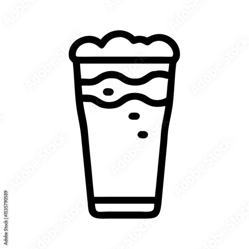 Illustration of a glass of foamy beer in a black outline design colorful vector icon