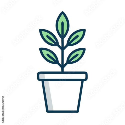 Small green plant in a simple flower pot illustrating growth concept colorful vector icon