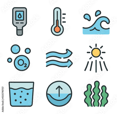 Garden Design Icons. Flat icon set of garden layout and design: raised bed, garden path, planter box, trellis,