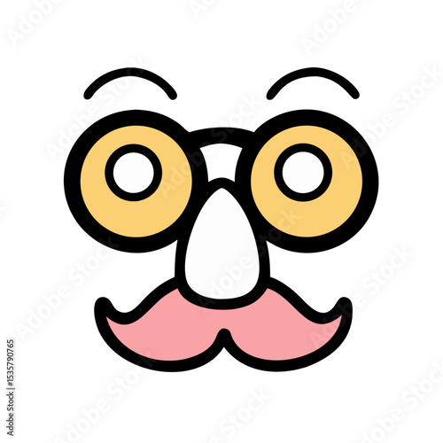 Cartoon disguise face with glasses, nose and mustache for fun parties colorful vector icon