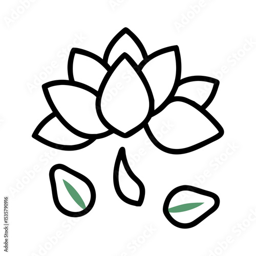 Simple and elegant outline of a lotus flower with falling petals colorful vector icon