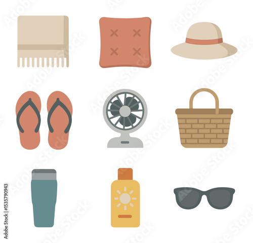 Challenge Icons Grid. Flat icon set of overcoming challenges: stress relief, time zone clock, distraction