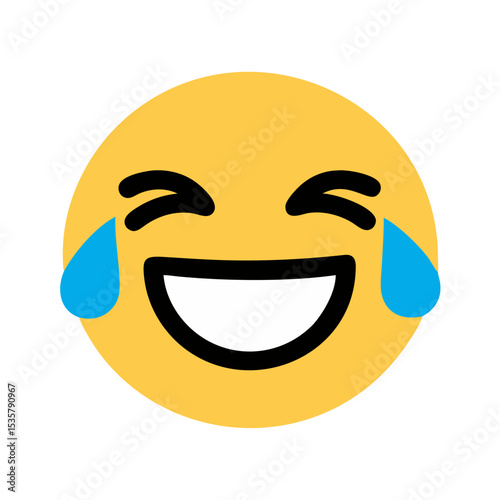 Laughing crying emoji conveying amusement, humor, joy, or overwhelming positive emotion colorful vector icon