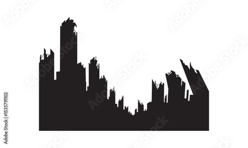 Silhouette of a ruined city skyline after a catastrophic event or disaster