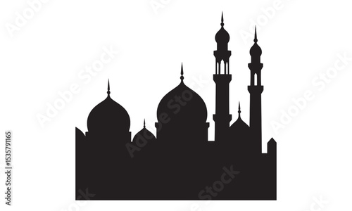 Silhouette of a mosque building with domes and minarets symbolizing islamic architecture