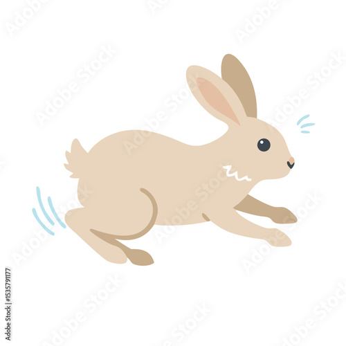 Cartoon illustration of a light brown bunny rabbit leaping forward with energy colorful vector icon