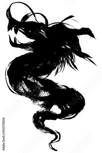 龍・ドラゴンの墨絵風イラスト素材　ベクター