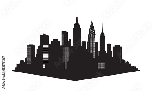 Silhouette of new york city skyline depicting famous skyscrapers and architecture