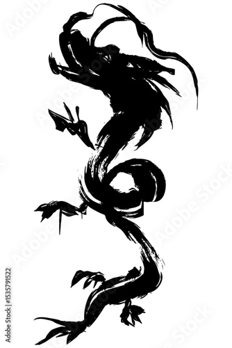 龍・ドラゴンの墨絵風イラスト素材　ベクター