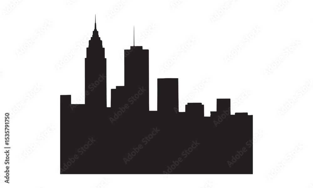 Obraz premium Simple black silhouette of a city skyline with distinct skyscrapers and buildings