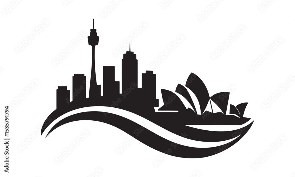 Fototapeta premium Sydney australia skyline silhouette featuring iconic landmarks for graphic design projects