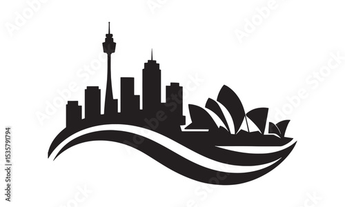 Sydney australia skyline silhouette featuring iconic landmarks for graphic design projects