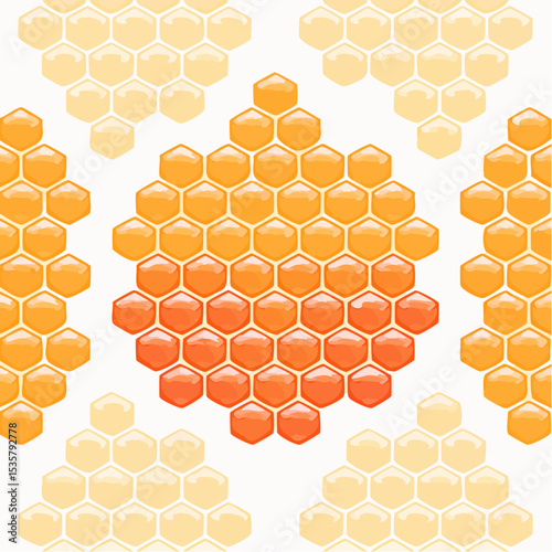 Illustration of Honeycomb Pattern with Orange and Yellow Hues on White Background