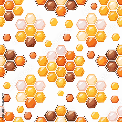 Honeycomb Seamless Pattern with Hexagons in Shades of Brown, Orange, and Yellow