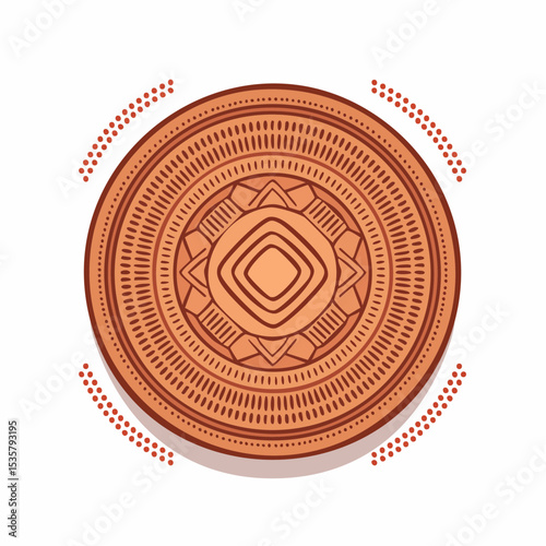 Indigenous Aboriginal Artwork Circle Pattern with Dot Border in Burnt Sienna Illustration for Digital or Print Cultural Projects