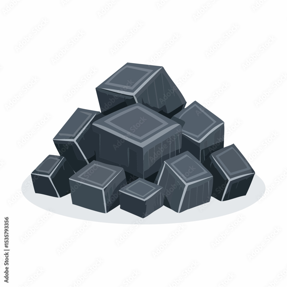 Obraz premium Pile of Cube Shaped Charcoal Briquettes for Grilling or Heating Needs in Winter