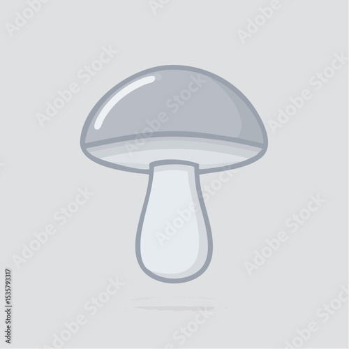 Mushroom illustration in gray tones, edible fungi concept, nature drawing with soft lighting and simplified design, fungus icon for food blog