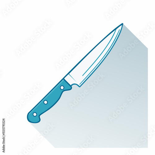 Illustration of a Blue Handled Kitchen Knife with a Shadow Ready for Food Preparation and Cooking Tasks