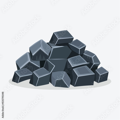 Stylized Pile of Coal Fuel Chunks Rocks Black Color Resource Heap