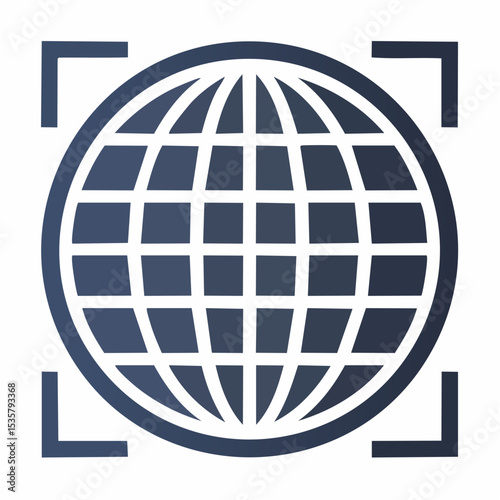 Globe Scan Icon, Modern Technology World Symbol with Target Corners