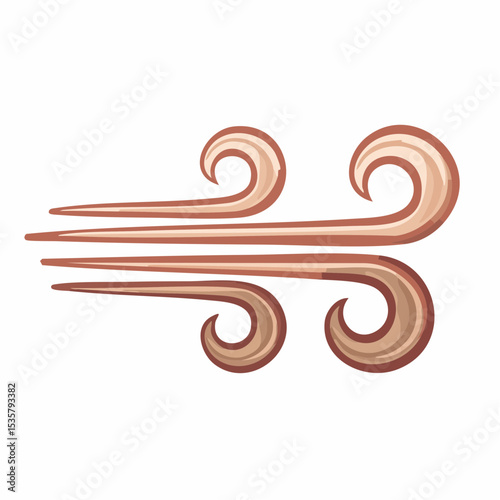 Stylized wind illustration blowing with direction lines and curly swirls representing a gust or breeze creating movement on a clean backdrop