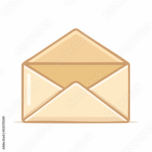 Illustration of an empty cream colored open envelope showcasing communication delivery and message notification with paper inside