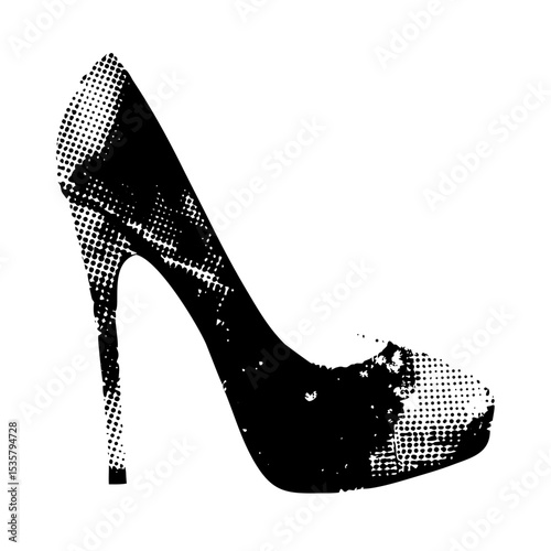 Torn paper high heel design with stippled shadows and photocopy vintage finish