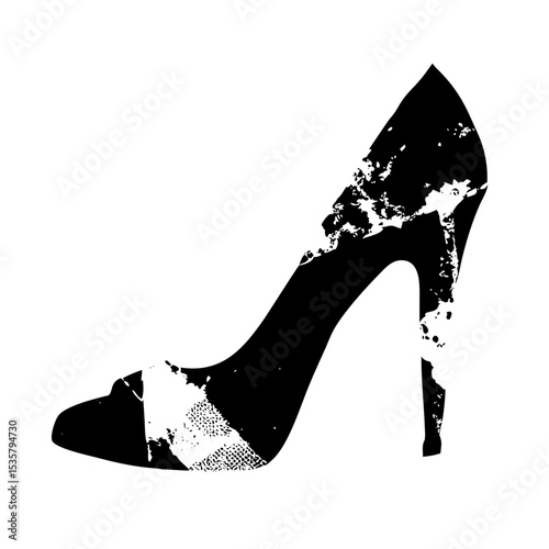 High heel fashion vector with distressed paper collage and retro grunge look