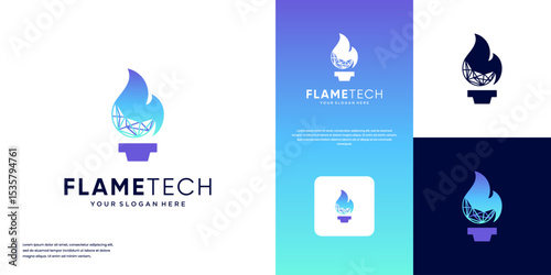 logo with the concept of torch shape technology, digital services, network connection, vector graphic design.