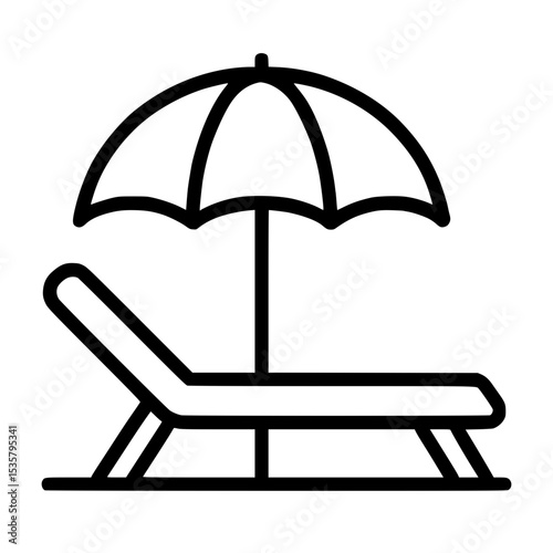 Ultra-thin line beach chair with umbrella icon minimalist outdoor leisure