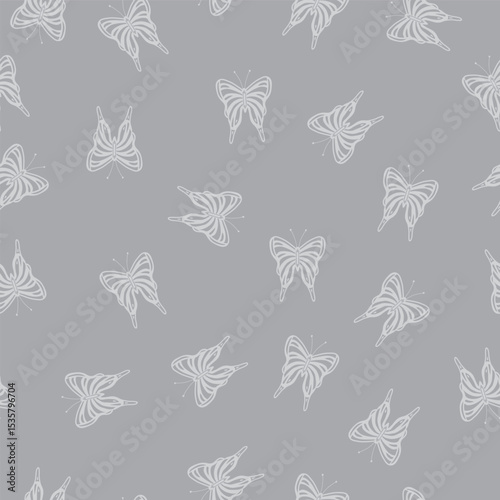 Light Gray Butterflies Floating on a Soft Charcoal Gray Background creating a seamless pattern print