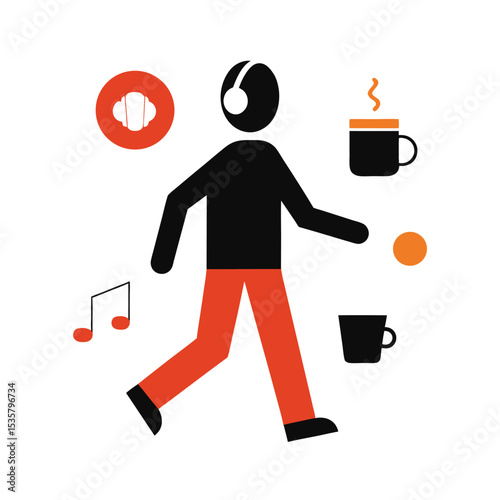 Man Walking Peacefully with Headphones On