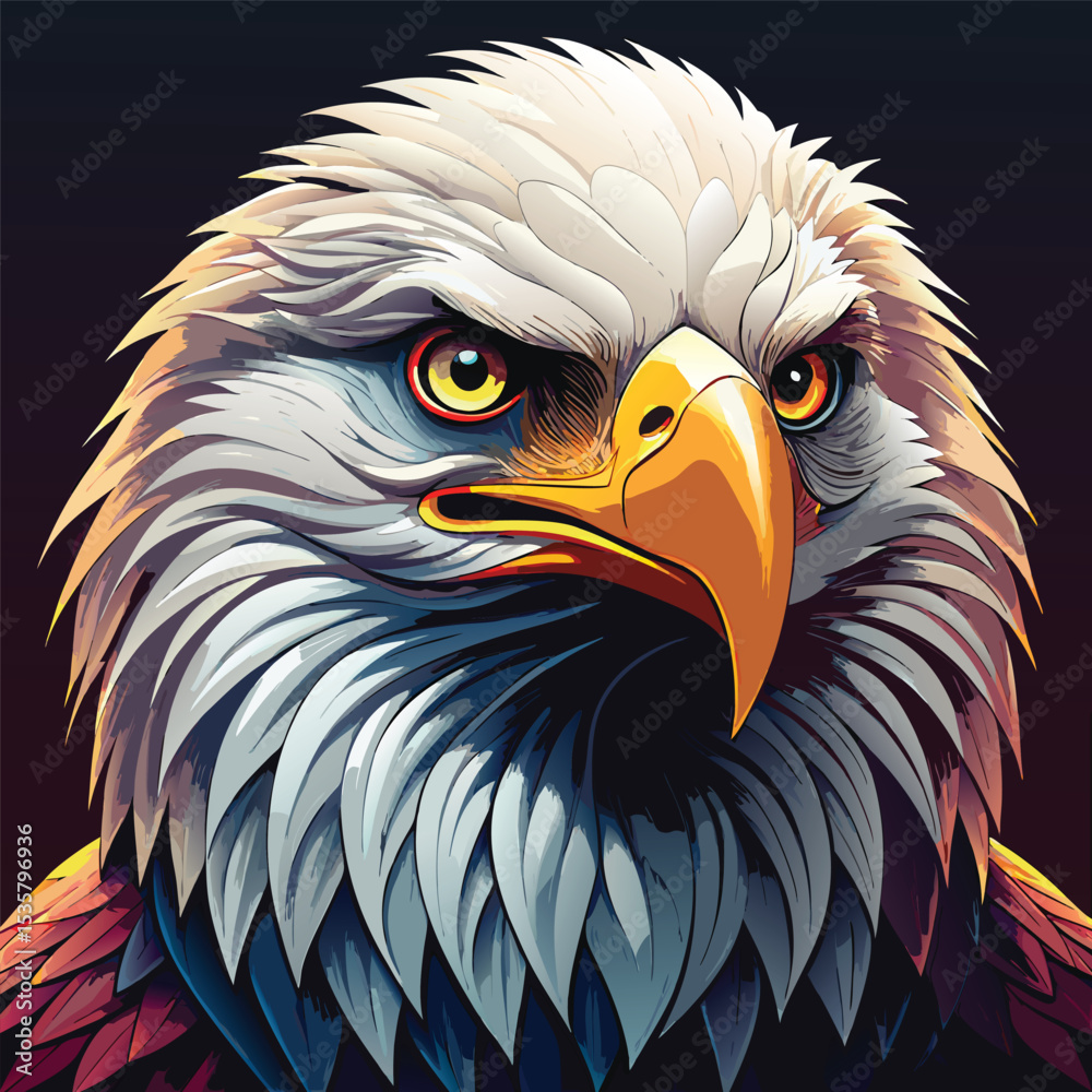 Fototapeta premium Detailed Bald Eagle Head Portrait Illustration