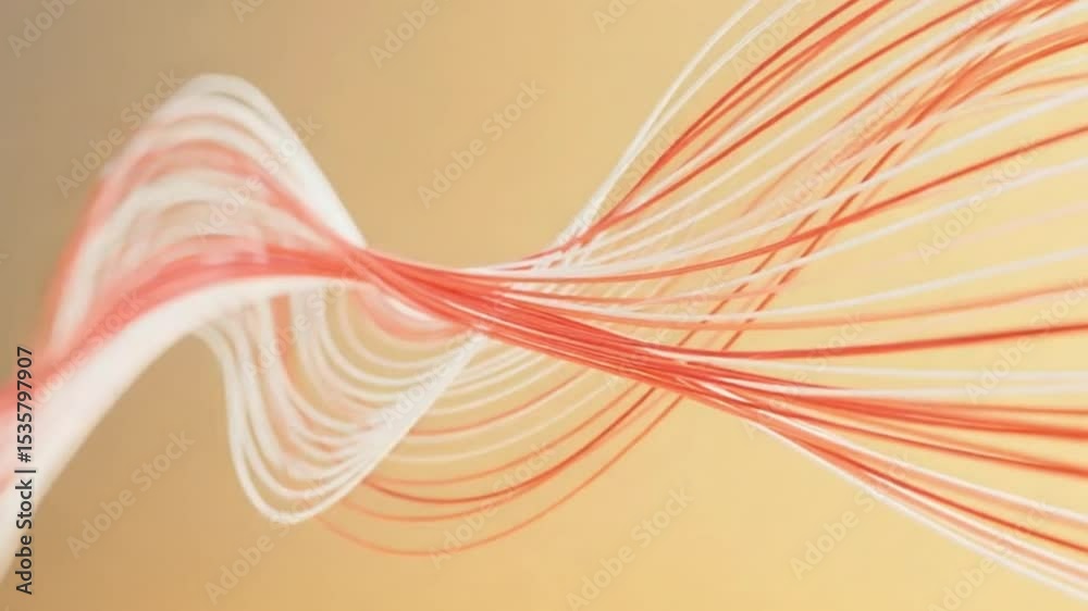 Abstract swirling lines in red and white against a warm orange background animation 4K Ai technology HD video.