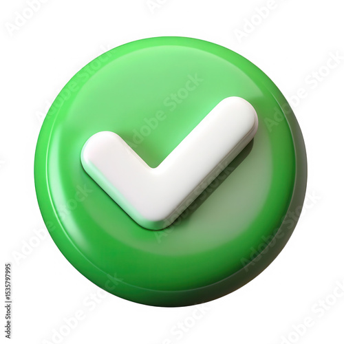 3d green checkmark button isolated on transparent background