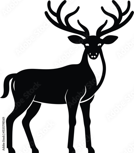 Majestic Stag Silhouette Elegant Black Deer Antler Animal Wildlife Design Graphic