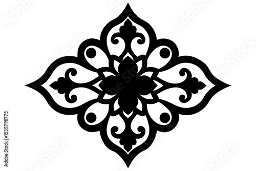 Exquisite Curved Arabesque Moroccan Motif Design on White Background