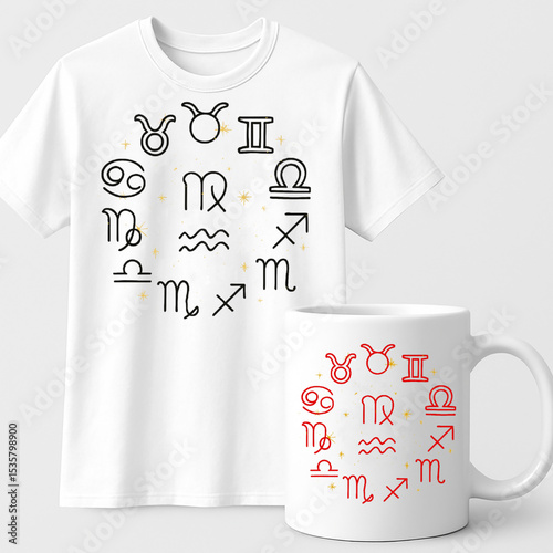 Minimal Zodiac Signs Circle Design – Astrology T-Shirt and Mug for Horoscope Lovers

