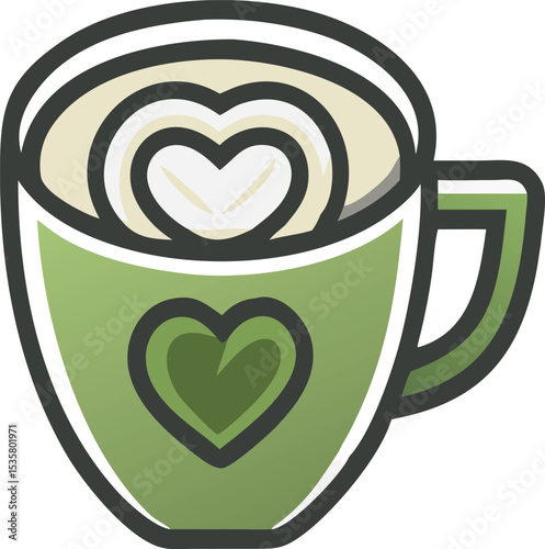  Vector icon of a latte cup with heart-shaped foam art,