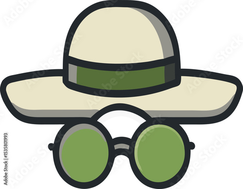  Vector drawing of a stylish sun hat and sunglasses,