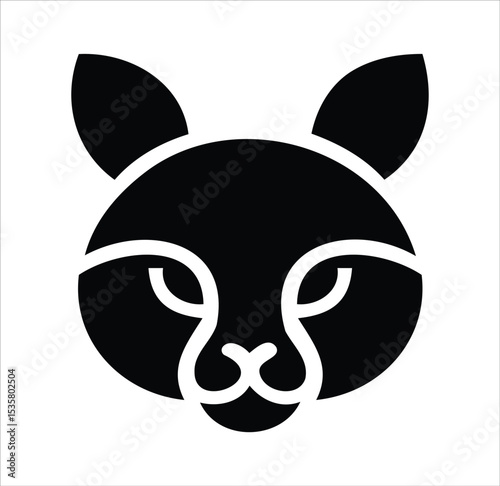 Minimalist black and white lynx or cat head icon for design and branding projects