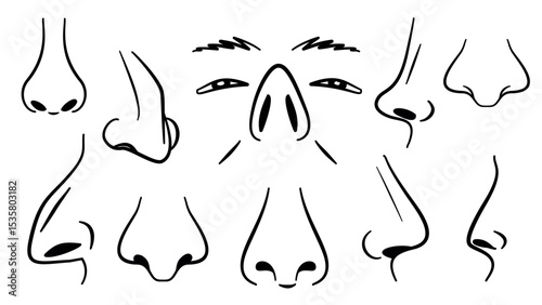 Nose Icon Line Vector Set, Human Face Organ Collection