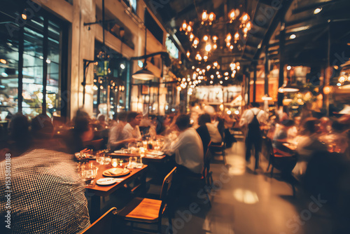 Blurred Restaurant Background with People - Generative AI.