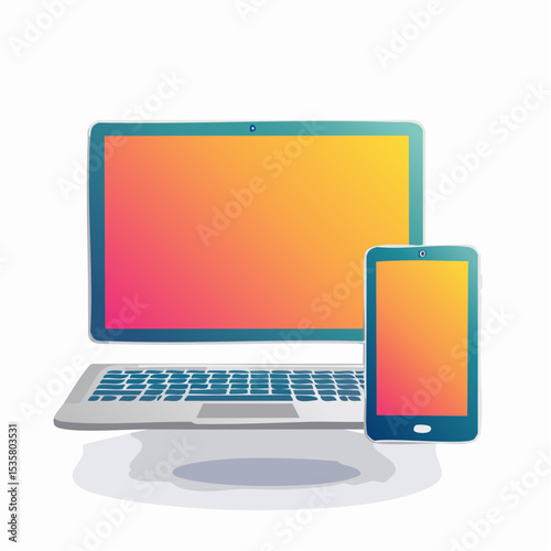 Vector illustration of a laptop and tablet with gradient screens on a white background.