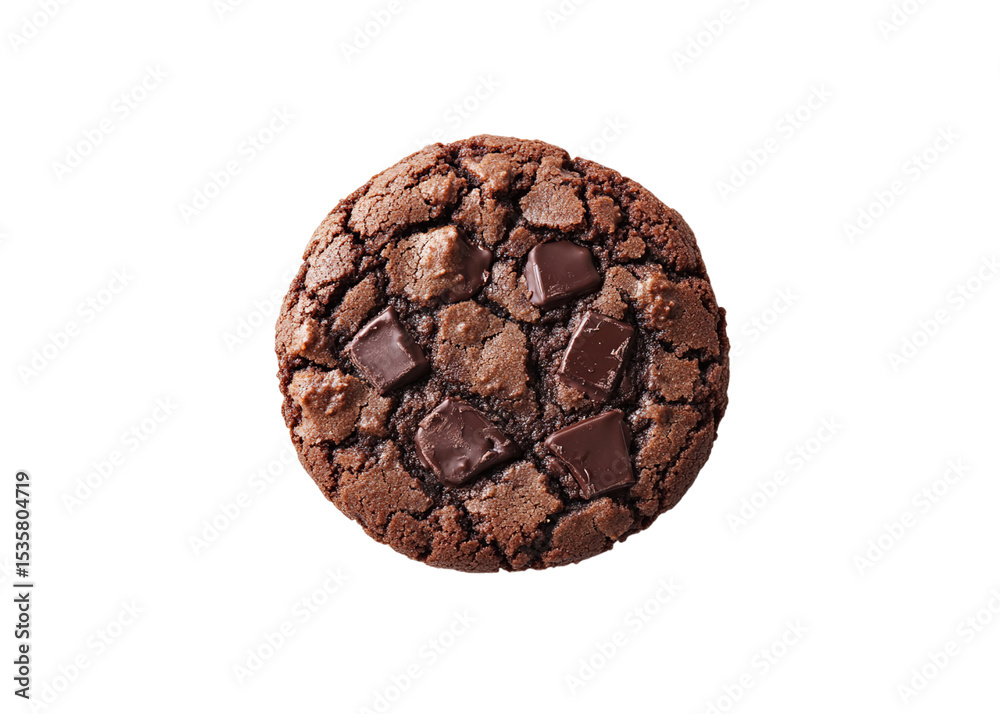 Fototapeta premium Photograph of a chocolate cookie on a white background, top view, in the style isolated on a transparent background in PNG format.