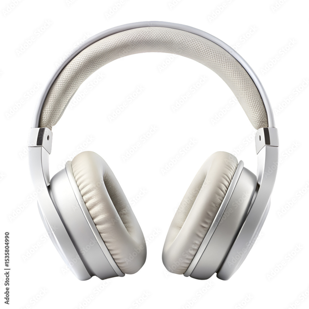 Silver and Beige Wireless Over Ear Headphones Isolated on White Silver and Beige Wireless Over Ear Headphones Isolated on White