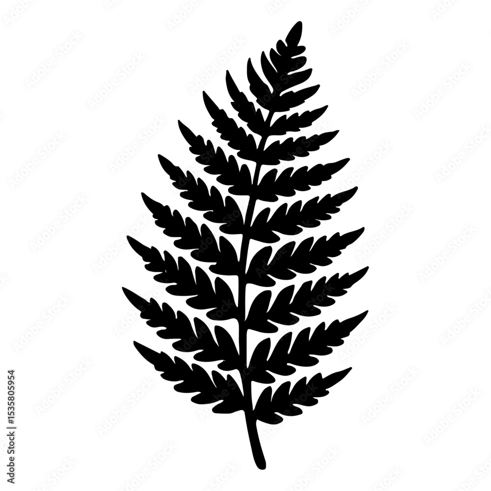 Naklejka premium Abstract Simple Black Fern Leaf Silhouette - Elegant Botanical Vector Icon for Nature-Inspired Designs.