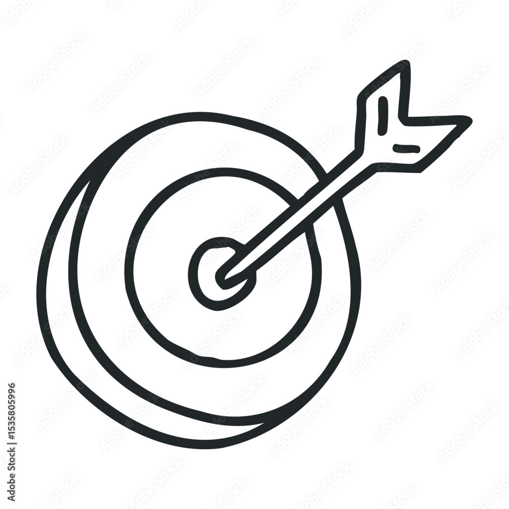 Simple line drawing of bullseye target with arrow hitting center – stock vector icon in line drawing style Simple line drawing of bullseye target with arrow hitting center – stock vector icon in line drawing style