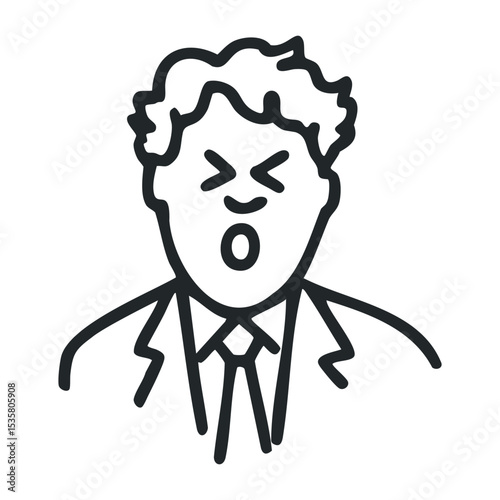Cartoon illustration of angry male character yelling – stock vector icon in line drawing style