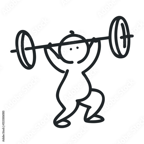 Minimalist cartoon of person lifting weights – stock vector icon in line drawing style